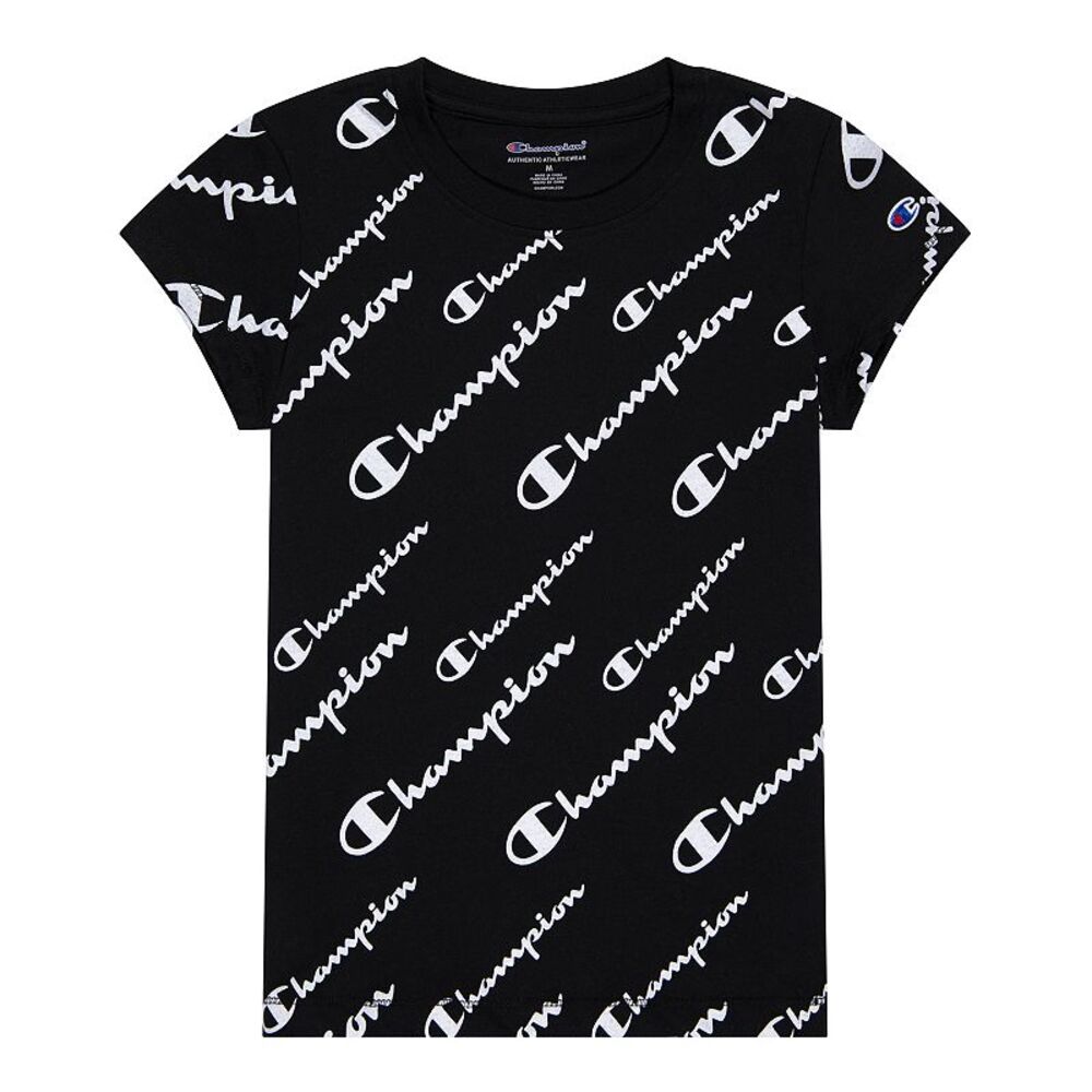 Champion Black Short Sleeve All Over Logo Classic Tee NWT Kids Size Large